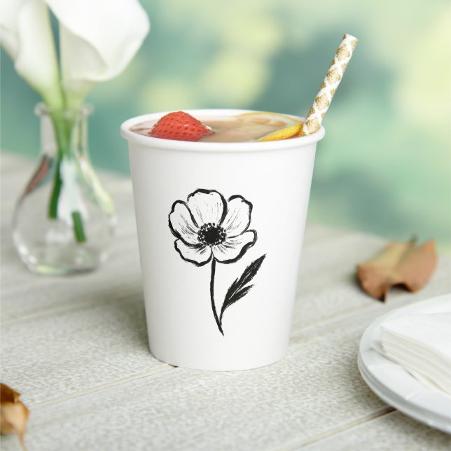 Ink Anemone Minimalist Flower Brushstroke Art on  Pappbecher (In Situ)
