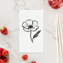 Ink Anemone Minimalist Flower Brushstroke Art on  Serviette