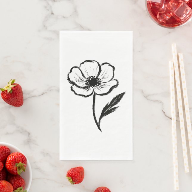 Ink Anemone Minimalist Flower Brushstroke Art on  Serviette (Beispiel)