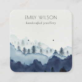 Ink Blue Navy Pine Woods Mountain Earring Display Quadratische Visitenkarte