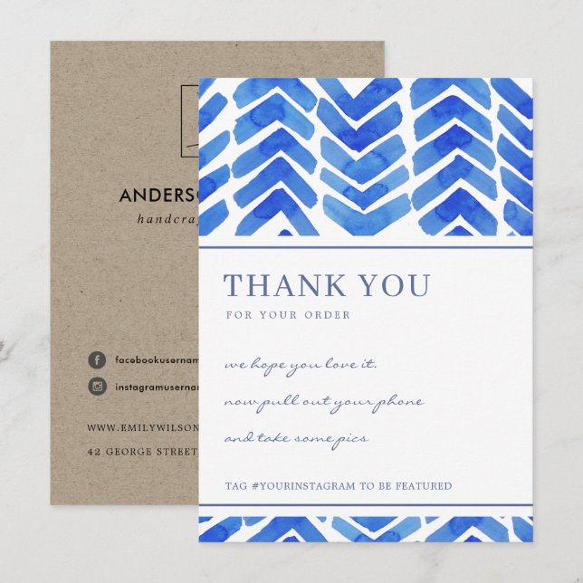 INK BLUE ZICKZACK PATTERGESCHÄFTSLOGIK DANKESKARTE (Vorne/Hinten)