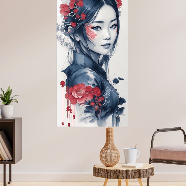Ink drawing of Vietnamese Lady Poster (Wohnzimmer 3)
