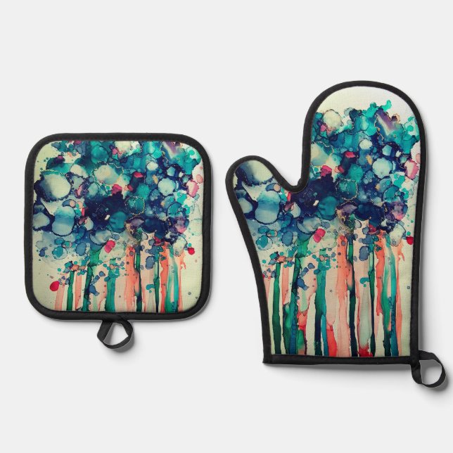 Ink flowers ofenhandschuh & Topflappen-Set (Vorderseite)