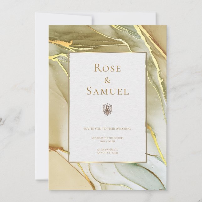 Ink Gold Aesthetic Chic Wedding Invitation Einladung (Vorderseite)