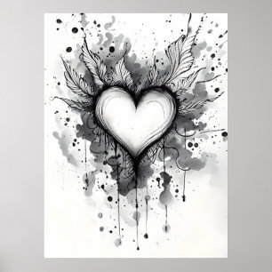 Ink Heart Poster - Abstrakte Grunge Wand Kunst