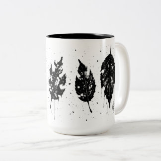 Ink‑Pressed Dead Leaves Tote Bag Zweifarbige Tasse