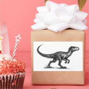 Ink Raptor Minimalistische Dinosaurier-Illustratio Rechteckiger Aufkleber