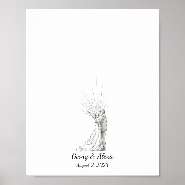 Ink Sketch Wedding Couple Fingerprint Gäestbook Poster (Vorne)