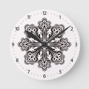 Ink Snowflake Winter Tattoo Art To Color Runde Wanduhr