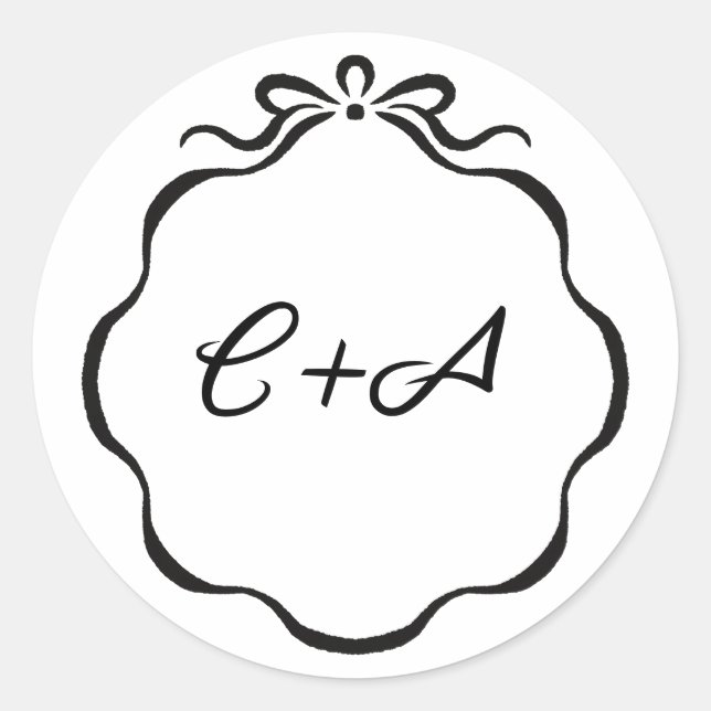 Inkalte Ribbons und Bow-Initialen Hochzeit Runder Aufkleber (Vorderseite)
