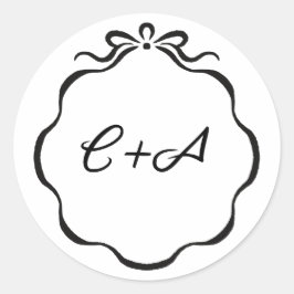 Inkalte Ribbons und Bow-Initials Hochzeitsmatte Runder Aufkleber