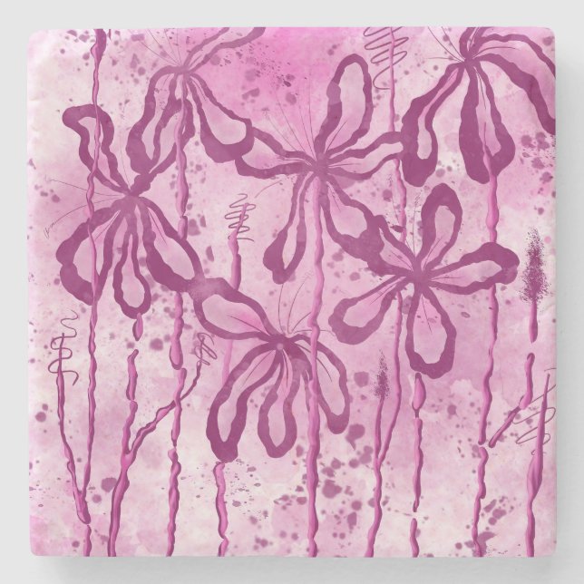 Inked Lilies Rosey Sky Steinuntersetzer (Vorderseite)