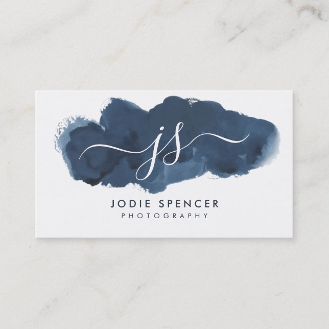 INKED LOGO elegant hübsche erste blaue Aquarellfar Visitenkarte (Vorderseite)
