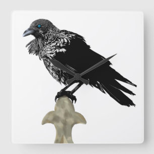 Inked Raven Quadratische Wanduhr