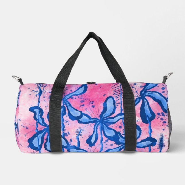 Inkerte Lilien - Blaurosa Duffle Bag (Vorderseite)