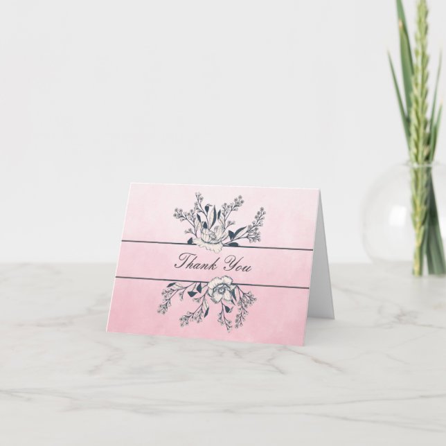 Inkette Linie Art Pink Ombre Poppies Dankeskarte (Vorderseite)