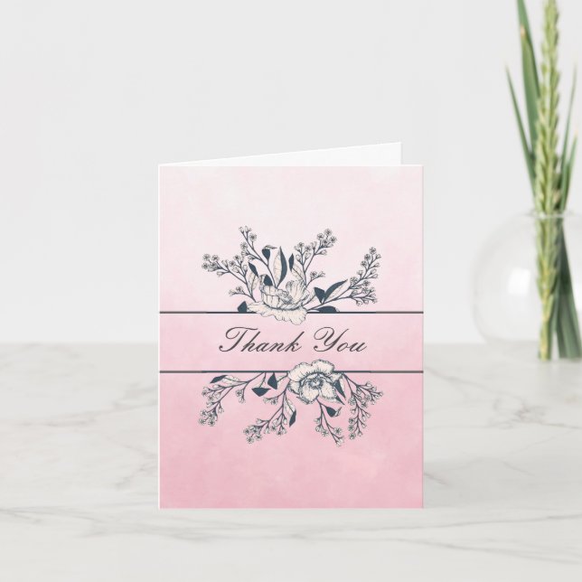 Inkette Linie Art Pink Ombre Poppies Dankeskarte (Vorderseite)