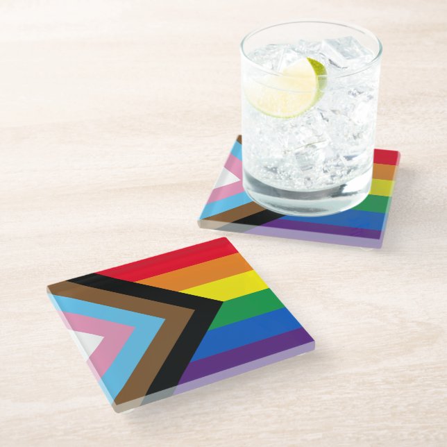Inklusive Regenbogen Lgbtq Gay Diversity-Flagge Glasuntersetzer (Schrägansicht)
