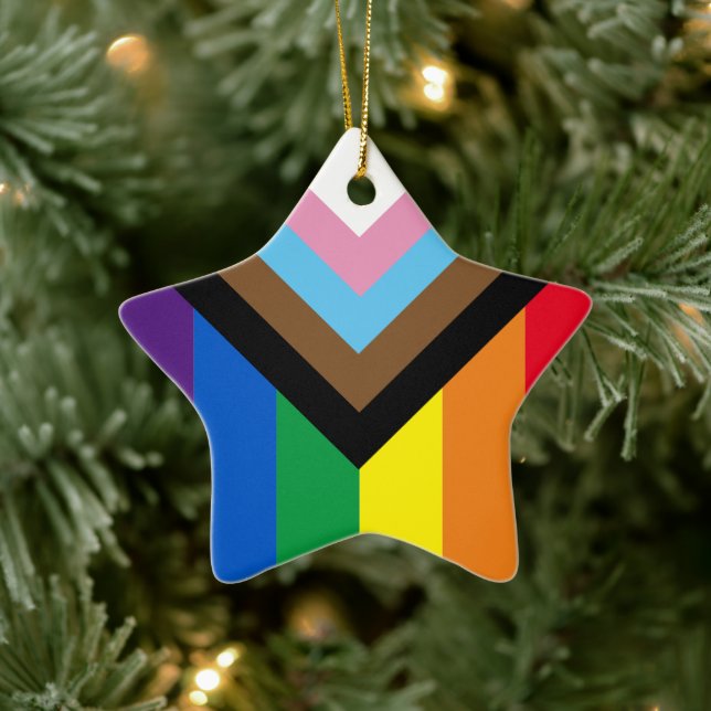 Inklusive Regenbogen Lgbtq Gay Diversity Flaggenst Keramik Ornament (Baum)
