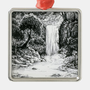 Inktober 2018 Tag 21 - Wasserfall im Holz Ornament Aus Metall