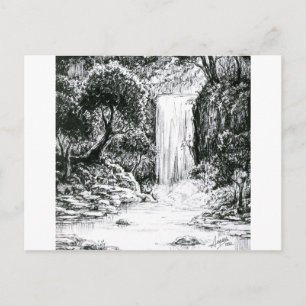 Inktober 2018 Tag 21 - Wasserfall im Wald Postkarte