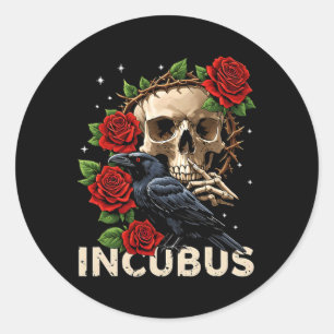 Inkubus Crow Links Skull Blume Halloween Kostüm 1 Runder Aufkleber