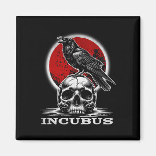 Inkubus-Schädel mit Mond und Crow-Gothic Halloween Magnet