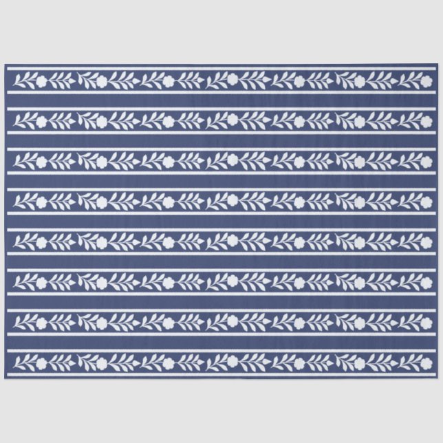 Inky Blue 1 Bone Inlay Floral Border Decoupage  Seidenpapier (Vorderseite)