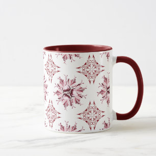 Inky Floral Coffee Tasse Burgund Maroon und Weiß