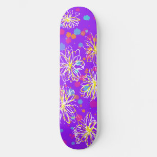 Inky Floral Design and Paint Spritzers - lila Skateboard