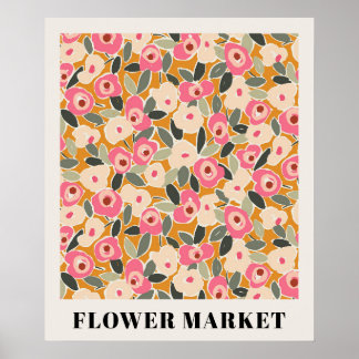 Inky Floral Flower Market Pattern- Sunlit Meadow Poster