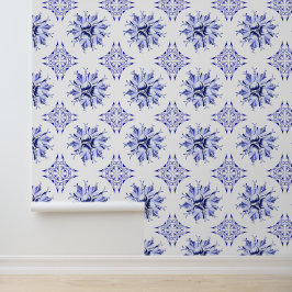 Inky Floral Wallpaper | Blau und Weiß Tapete