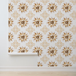 Inky Floral Wallpaper | Orange Brown White Tapete