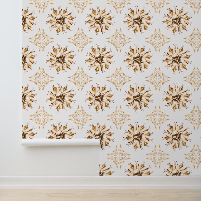 Inky Floral Wallpaper | Orange Brown White Tapete (Anwendung)