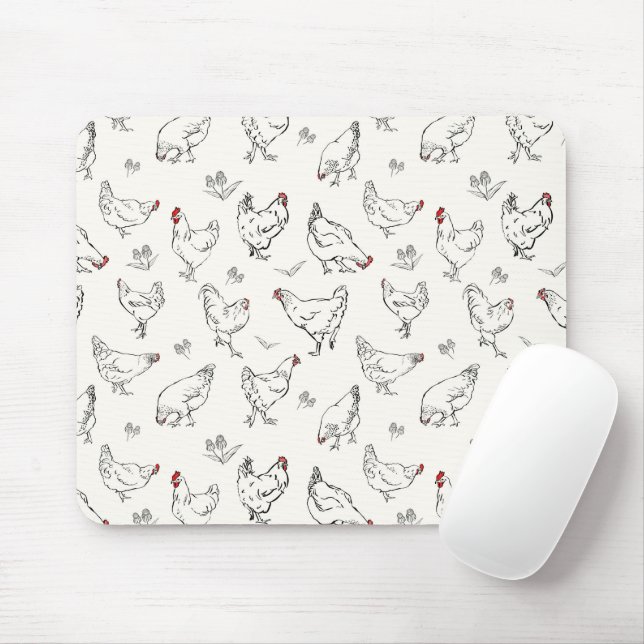 Inky Hand-drawn Chickens Mousepad (Mit Mouse)