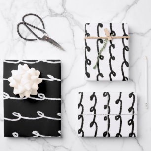 Inky Loop Pinselstriche Einfach Minimal Schwarz-we Geschenkpapier Set