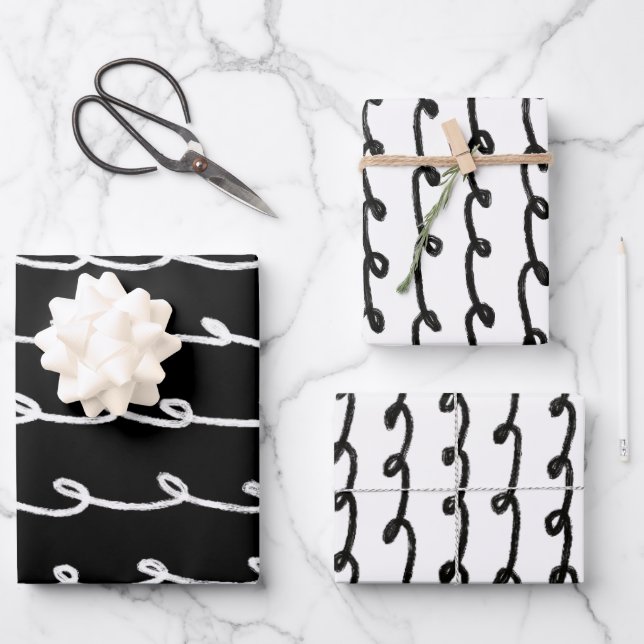 Inky Loop Pinselstriche Einfach Minimal Schwarz-we Geschenkpapier Set (Vorderseite)
