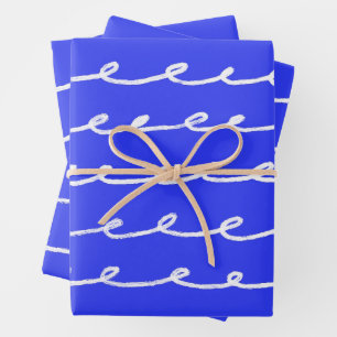 Inky Loops Chic Handgezeichnete Linien Blau & Weiß Geschenkpapier Set