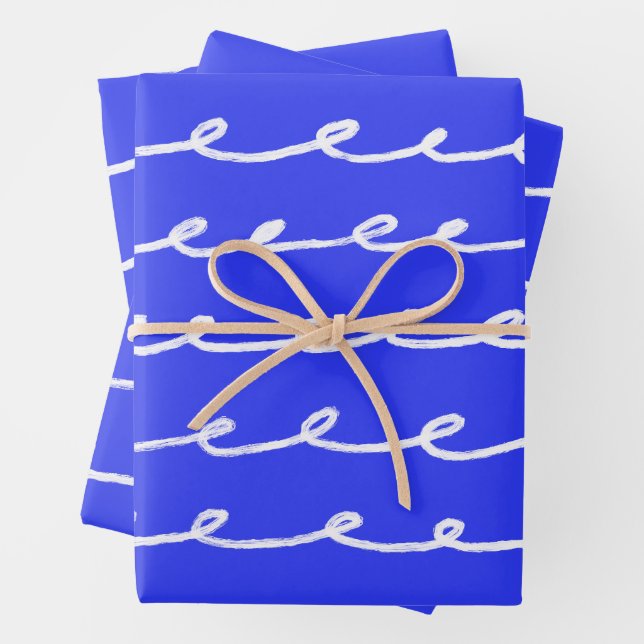 Inky Loops Chic Handgezeichnete Linien Blau & Weiß Geschenkpapier Set (Beispiel)