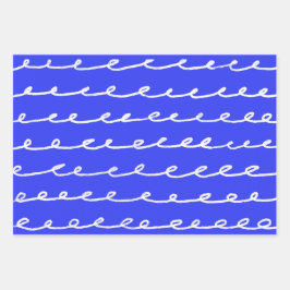 Inky Loops Chic Handgezeichnete Linien Blau & Weiß Geschenkpapier Set