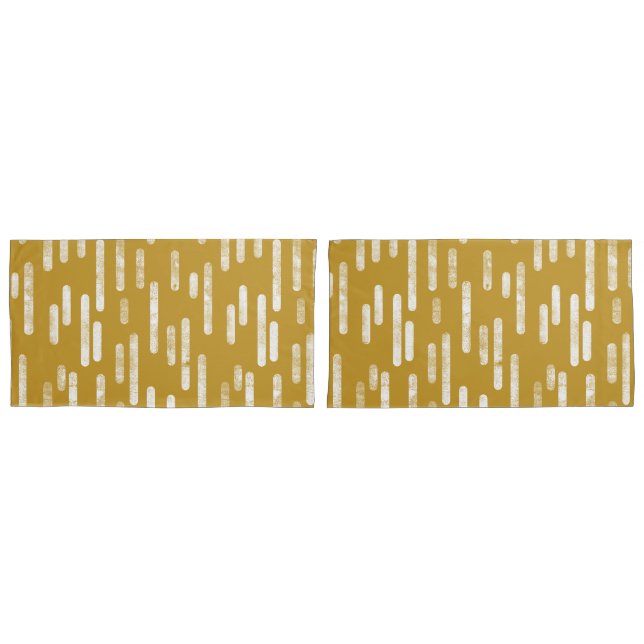 Inky Rounded Lines Muster | Altes Gold und Weiß Kissenbezug (Vorderseite-Set)
