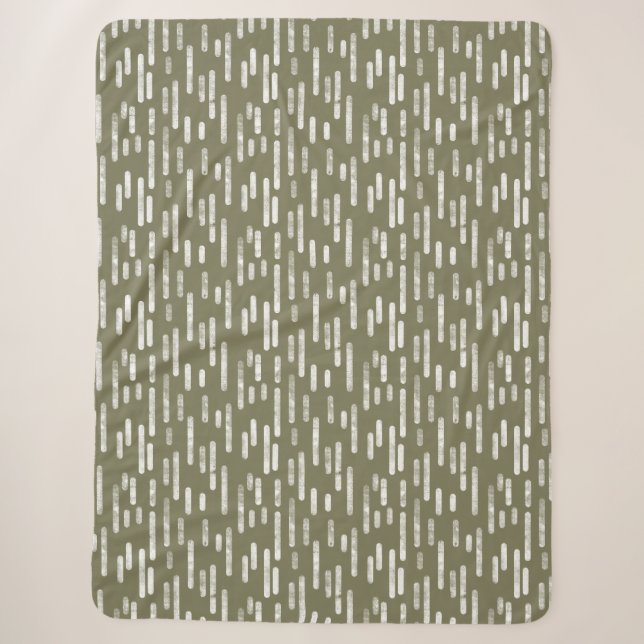 Inky Rounded Lines Muster | White on Olive Green Sherpadecke (Vorderseite)