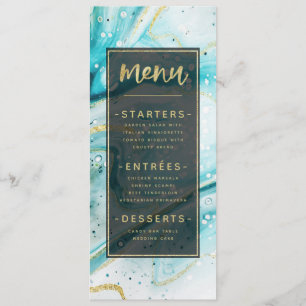 Inky Splash Aquamariner Marmor mit Goldfolie Abend Menükarte