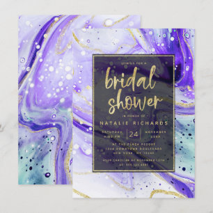 Inky Splash Lila Marmor mit Gold Brautparty Einladung