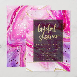 Inky Splash Rosa Marmor mit Gold Brautparty Einladung