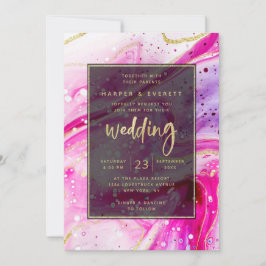 Inky Splash Rosa Marmor mit Goldfolie Hochzeitsfol Einladung