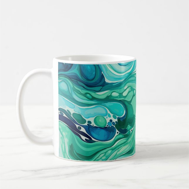 Inky Wave 1 Türkisblaue klassische Tasse, 325 ml Kaffeetasse (Links)
