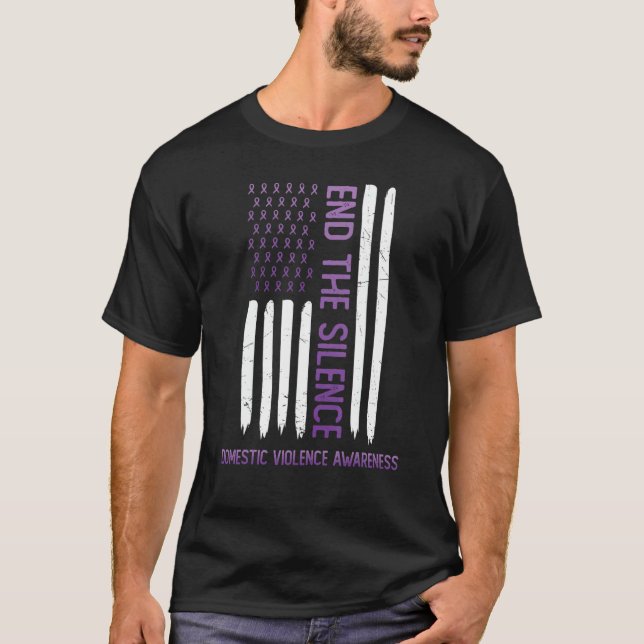 Inländische Gewalt Bewusstsein Lila USA Flag End T T-Shirt (Vorderseite)