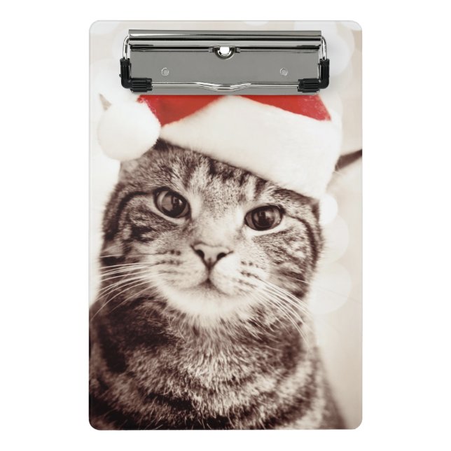 Inländische Tabbykatze, die roten Weihnachtshut Mini Klemmbrett (Vorderseite)