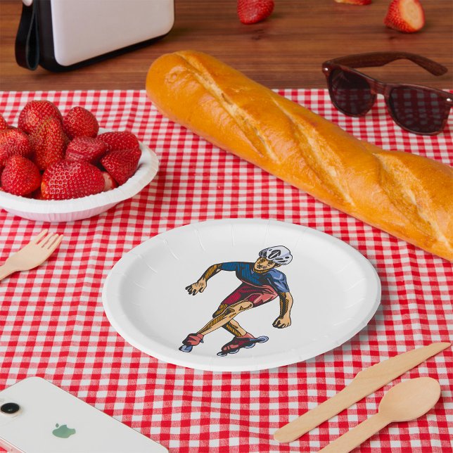 Inline Skater Cool Retro Rollerblading Pappteller (Von Creator hochgeladen)